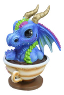 Whimsical Cup Of Tea Blue Baby Dragon With Green Spikes In Teacup Figurine