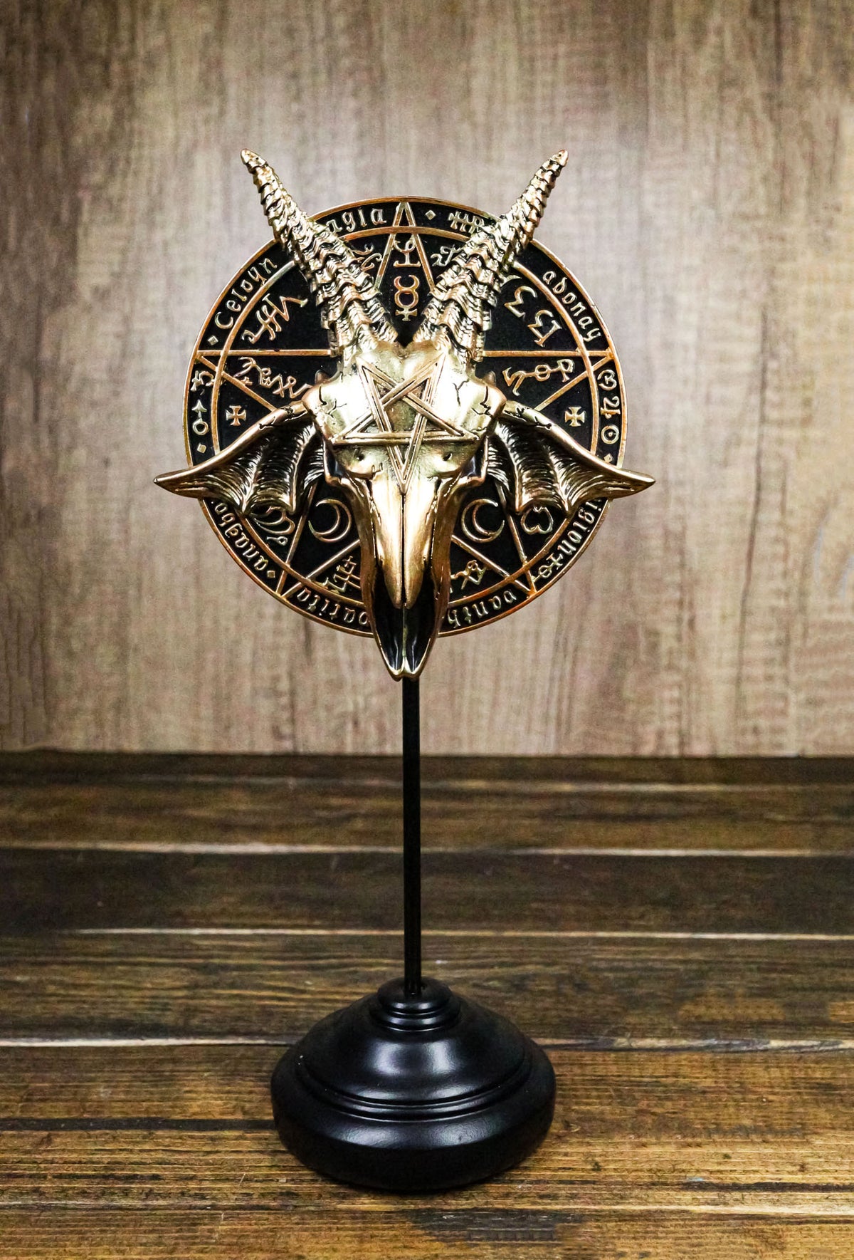 Pentagram Sabbatic Goat Baphomet Masque Ornament On Pole Stand Or Wall Sculpture