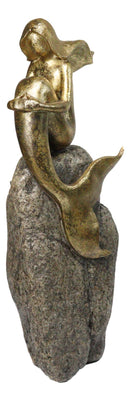 Gold Leaf Abstract Art Mermaid Siren Sitting On Ocean Pillar Rock Figurine 15"H