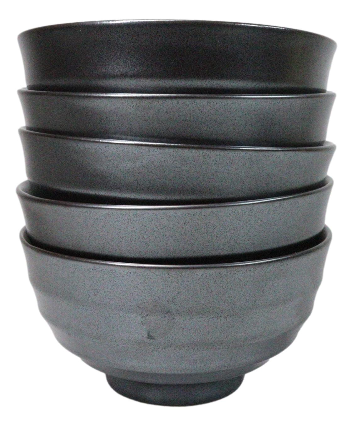 Pack Of 5 Black Clay Tetsu Kesho Ceramic Soup Salad Rice Donburi Poke Bowls 24oz