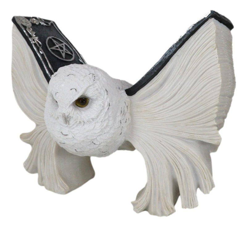 Arctic Magic White Snow Owl Flapping Its Pentagram Spellbook Wings Figurine