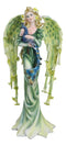 Beautiful Green Fairy With Colorful Flowers Carrying A Blue Peacock Figurine