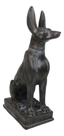 Ancient Egyptian Sitting Anubis in Jackal Dog Statue With Hieroglyphs Base 14"H
