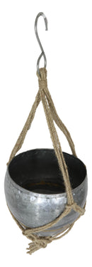 Set Of 2 Rustic Urban Farmhouse Roped Galvanized Metal Wall Hanging Pot Planters