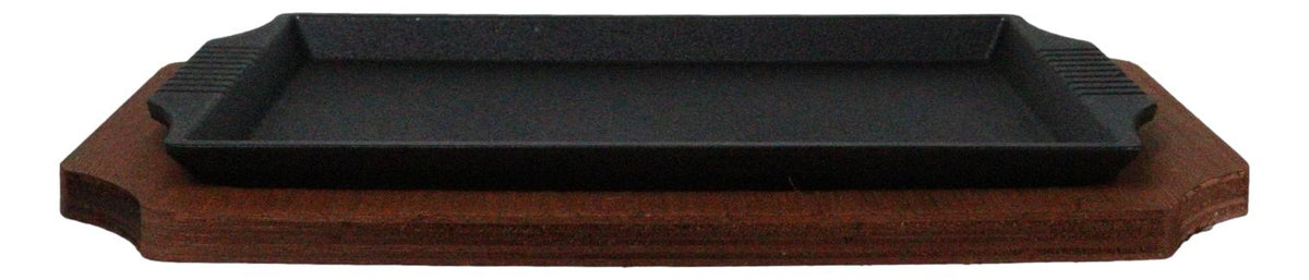 Personal Size Cast Iron Rectangular Fajita Steak Pan Skillet With Wood Trivet - Ebros Gift