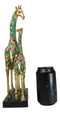 Large 15"H Safari Green Bejeweled Masai Giraffe With Calf On Black Base Figurine
