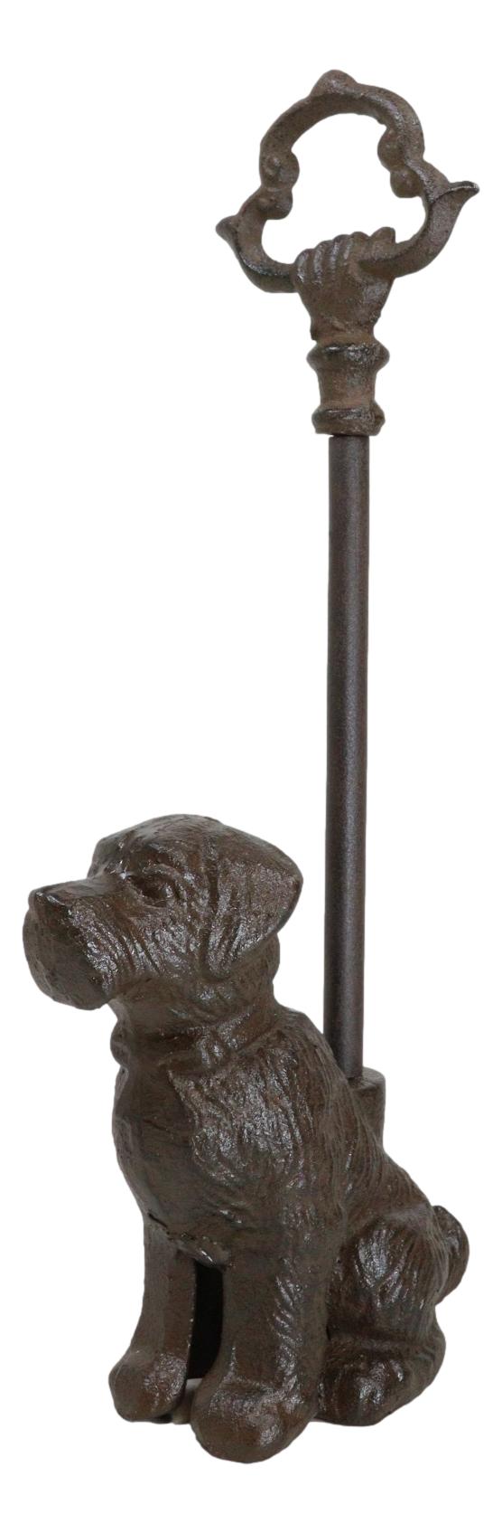 Rustic Cast Iron Scottish Terrier Puppy Dog Door Stop Or Porter With Long Handle