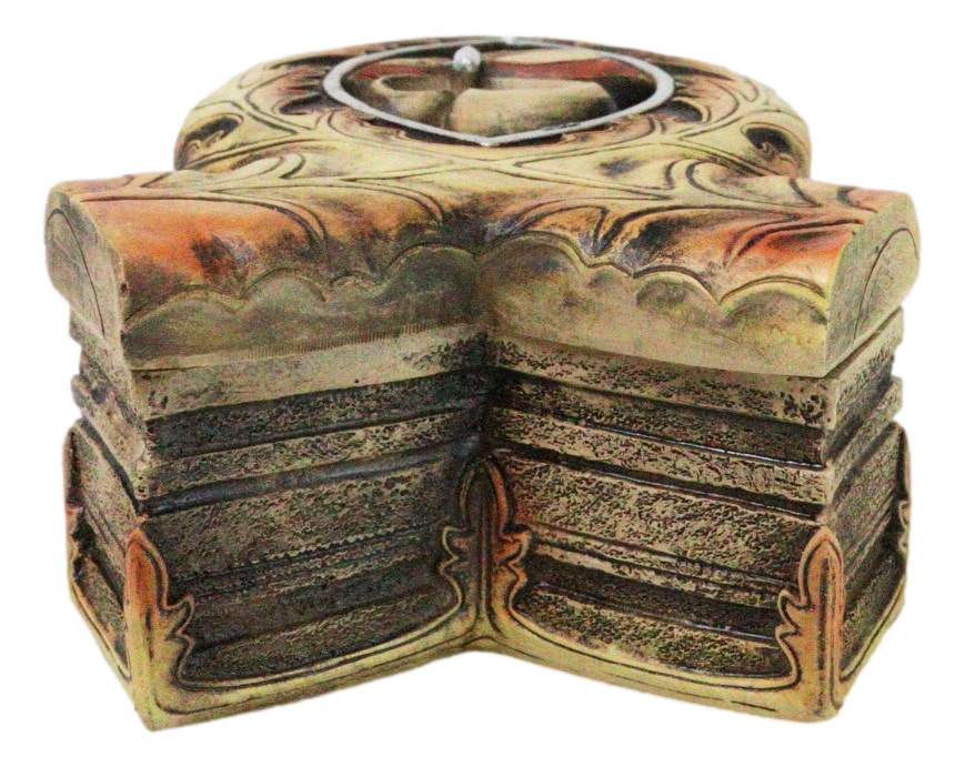 Faux Wood Jesus Fish Ichthys With Fleur De Lis Cross Decorative Trinket Box