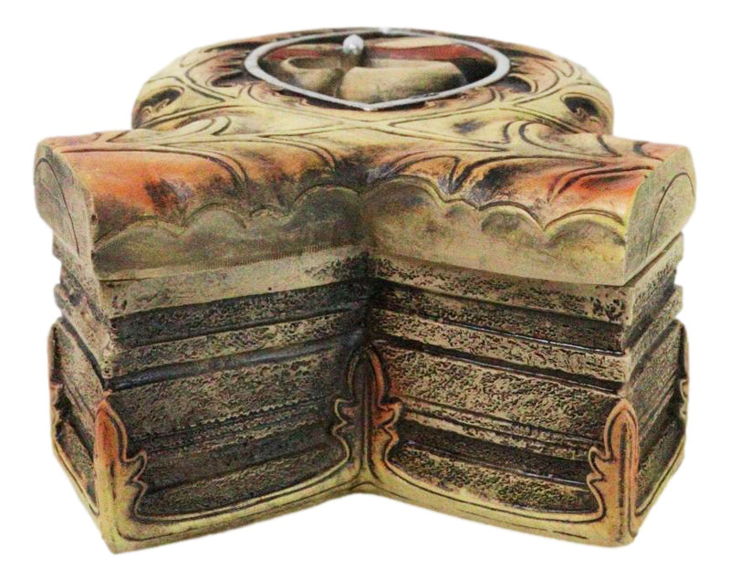Faux Wood Jesus Fish Ichthys With Fleur De Lis Cross Decorative Trinket Box