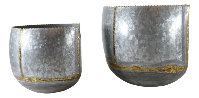 Farmhouse Rustic Galvanized Metal Silver with Gold Accent Wall Planters Set of 2