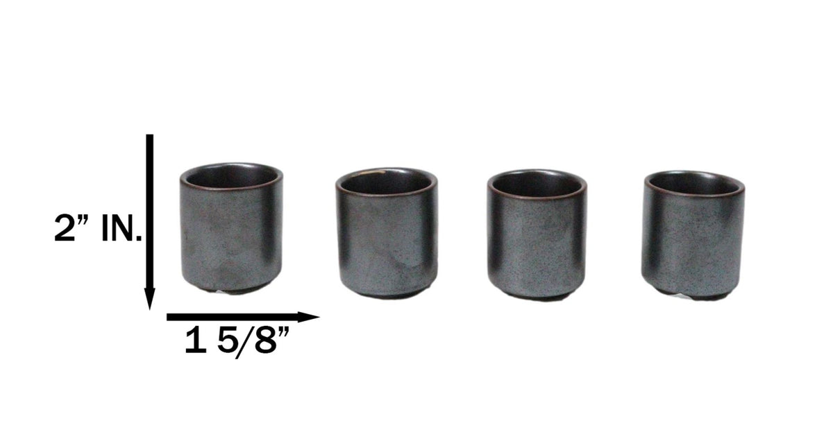 Set of 4 Iron Black Clay Tetsu Kesho Porcelain 1.25oz Ochoko Yuzu Cups