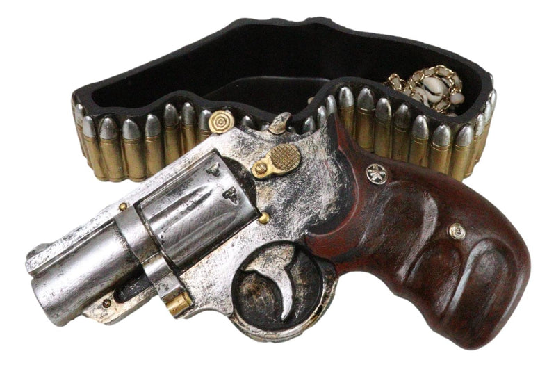 Rustic Old World Western Country Cowboy Gun Pistol With Bullets Trinket Box