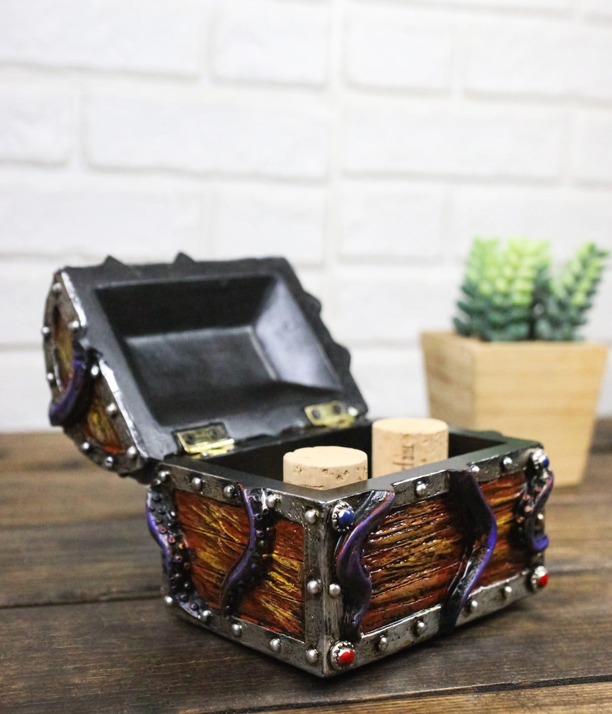 Nautical Octopus Tentacles On Small Treasure Chest Decorative Trinket Box Figure