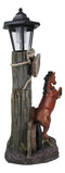 Ebros Western Rearing Horse with Welcome Sign Statue w/ Solar LED Lantern Light