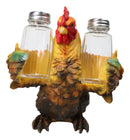 Rustic Farmhouse Country Rooster Chicken Salt and Pepper Shakers Holder Set 7"H