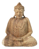 Acacia Wood Meditating Buddha Gautama Amitabha In Prayer Zen Sculpture 10.75"H