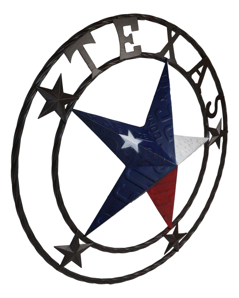 Western Patriotic Lone Star State Texas With 4 Stars Metal Wall Circle Sign 24"D