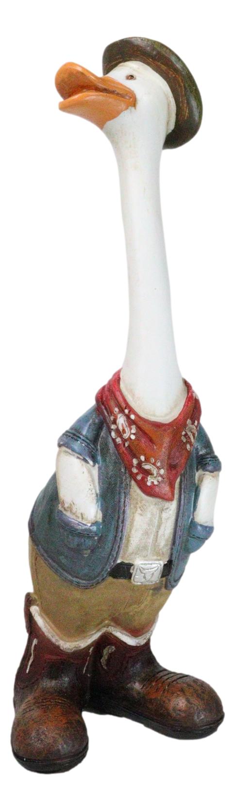 Set of 2 Western Cowboy Cowgirl Ducks With Hats Scarves And Boots Figurines