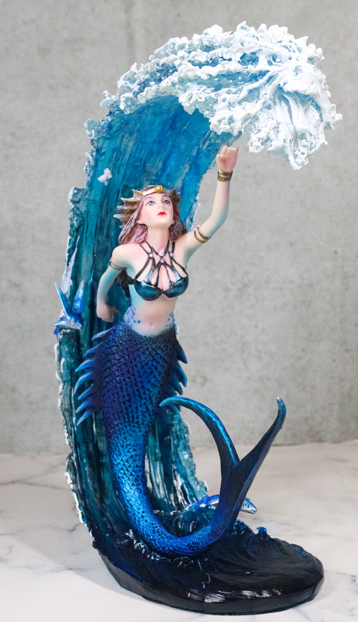 Fantasy Water Elemental Sea Mermaid Sorceress Riding Ocean Waves Figurine