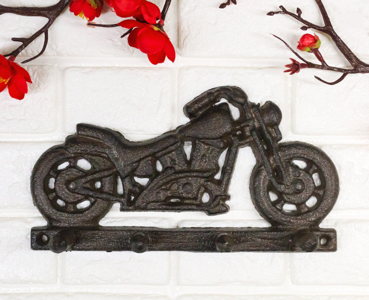 Rustic Cast Iron Retro Motorcycle Bike 4-Peg Wall Hooks Coat Towel Keys Hanger