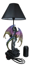 Golden Green Dragon Holding Excalibur Sword With Crystal At Graveyard Table Lamp