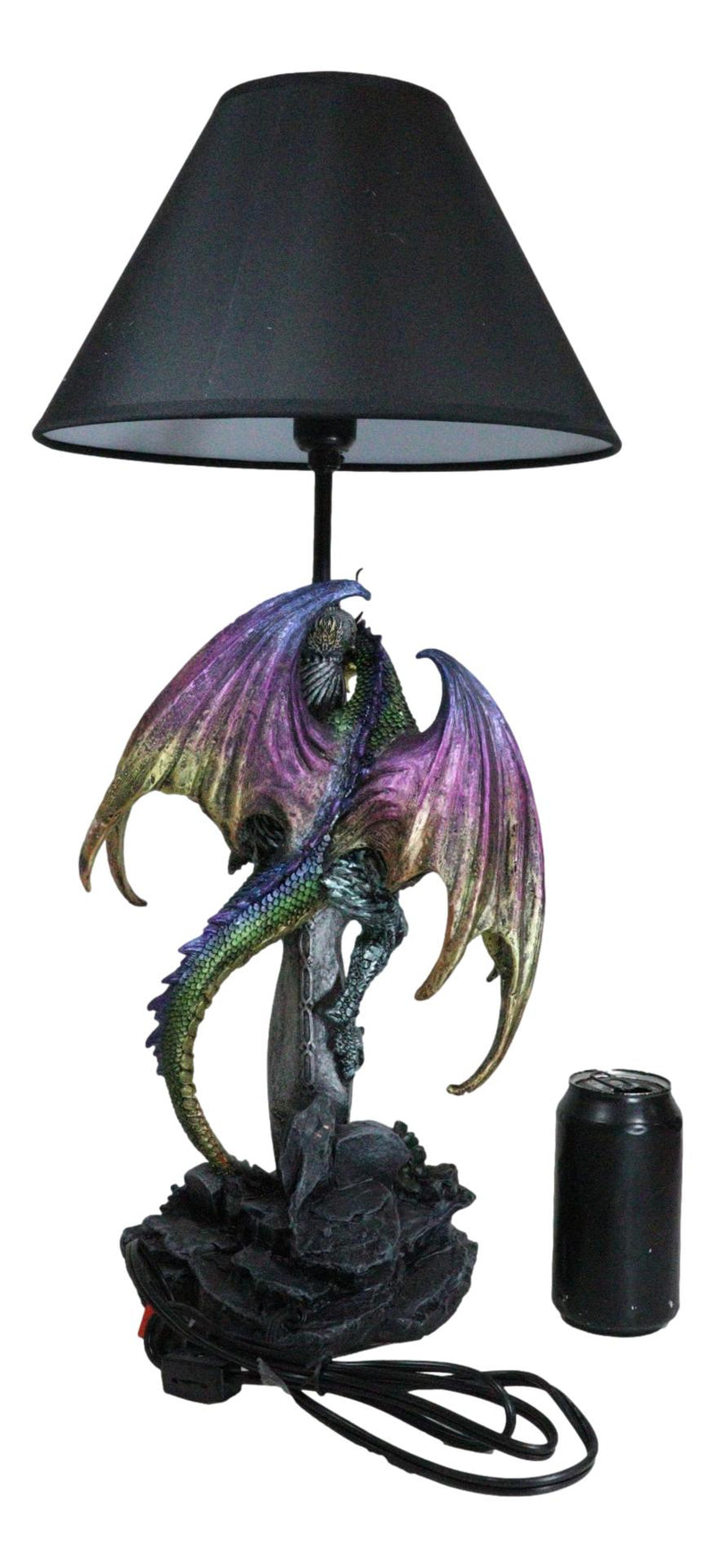 Golden Green Dragon Holding Excalibur Sword With Crystal At Graveyard Table Lamp