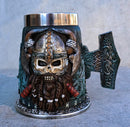 Gothic Viking Horned Warrior Danegeld Skull Tankard Mug 20oz With Hammer Handle