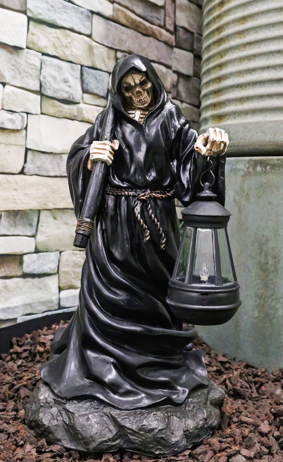 Ebros 16.5"Tall Beacon of The Styx Grim Reaper Solar Lantern LED Light Statue - Ebros Gift