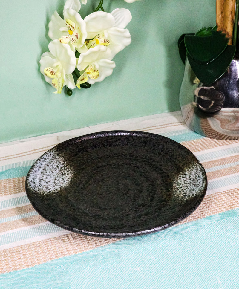 Pack Of 5 Ceramic Charcoal Grey Tone Hakumu Porcelain Round Dinner Plates 8.75"D