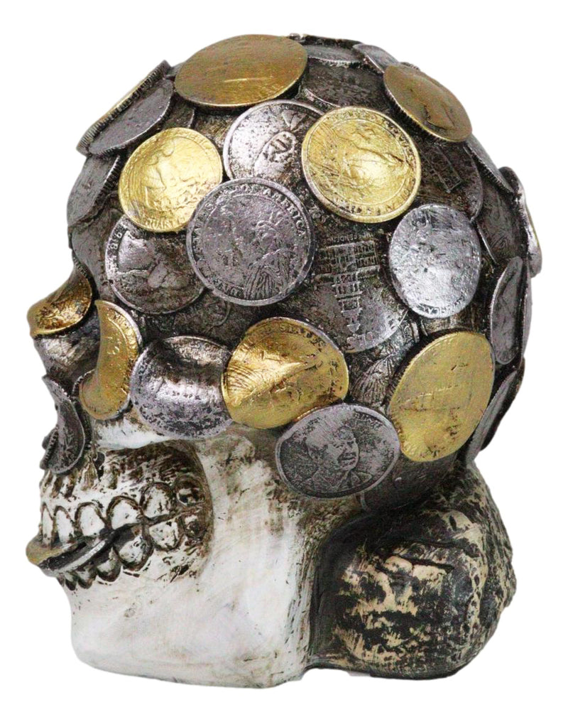 Metallurgy Currency Silver and Gold Coins Skull Face Money Coin Bank Figurine