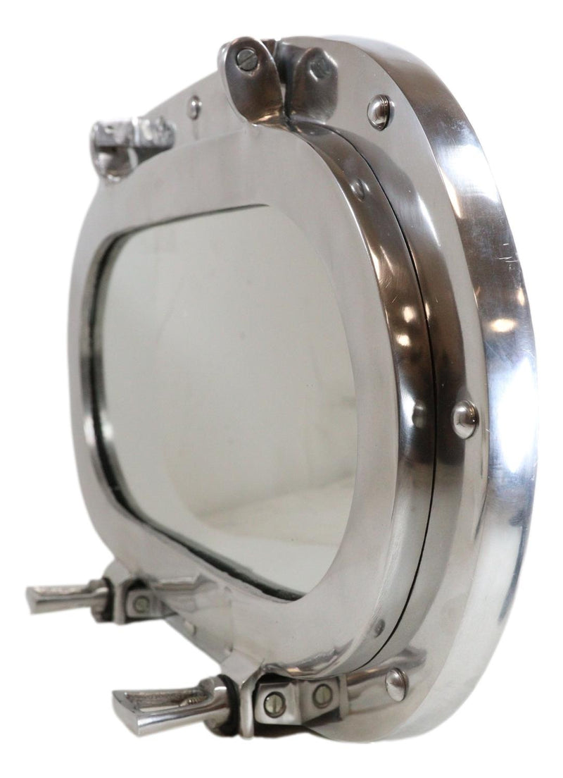 Polished Aluminum Nautical Marine Oval Ship Porthole Folding Wall Mirror 19"L