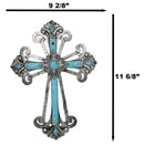 Southwest Silver French Fleur De Lis Crystals Turquoise Layered Wall Cross Decor