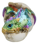Oceanic Turquoise Green Iridescent Baby Dragon In Egg Shell With Gem Figurine