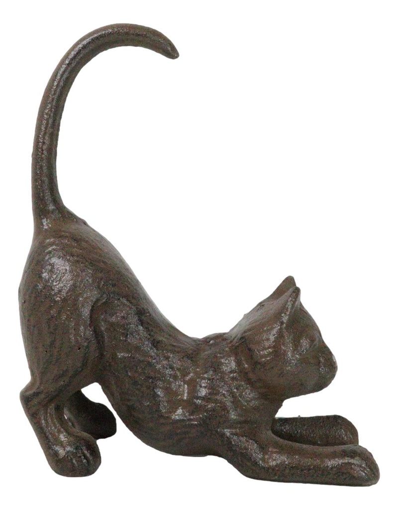 Cast Iron Crouching Feline Kitten Cat With Pointed Tail Ring Holder Figurine