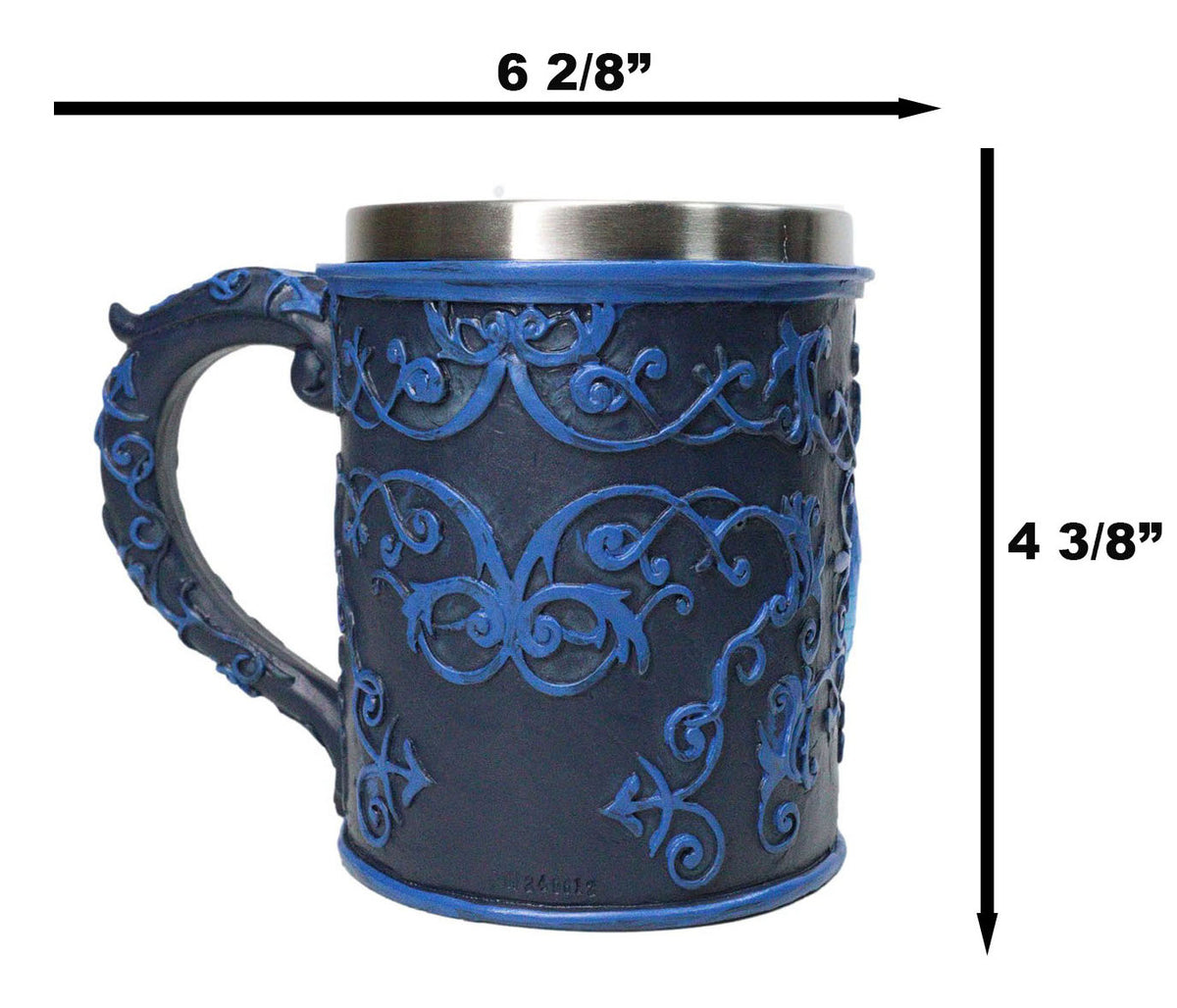 Gothic Fantasy Blue Ice Frost Dragon Tankard Mug With Stainless Steel Liner