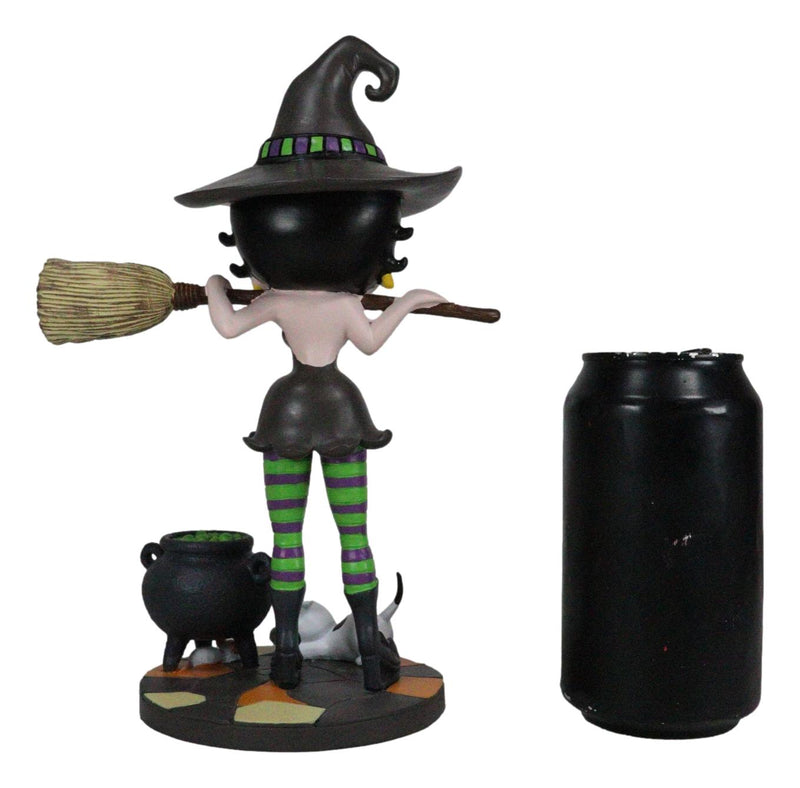 Halloween Witch Betty Boop And Pudgy Dog With Broomstick And Cauldron Figurine