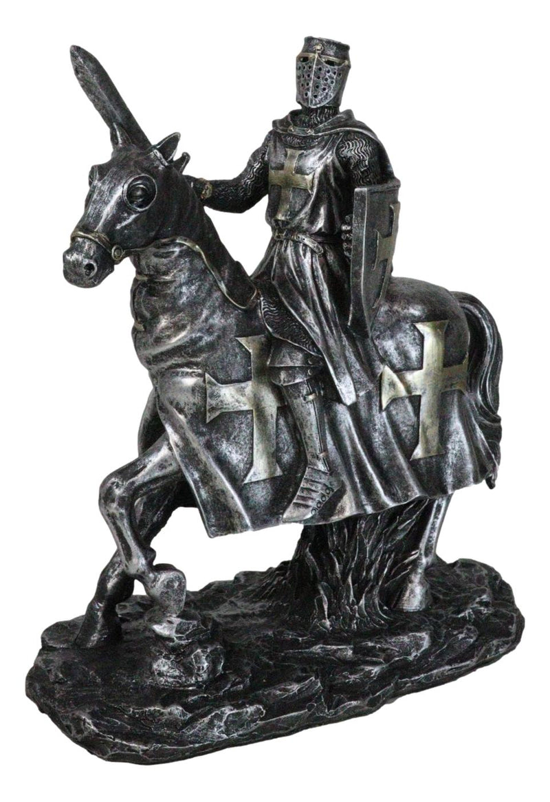 Suit of Armor Crusader Knight With Sword And Shield On Cavalry Horse Figurine