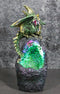 Metallic Green Gold Meteorite Dragon On Faux Geode Crystal Cavern Rock Figurine