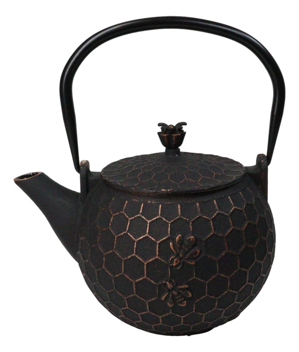 Bronze Bees With Honeycomb Design Large Cast Iron Tetsubin Teapot 60oz Tea Pot