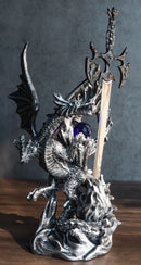 Fantasy Gothic Fiery Azure Dragon With Orb And Rune Sword Letter Opener Figurine
