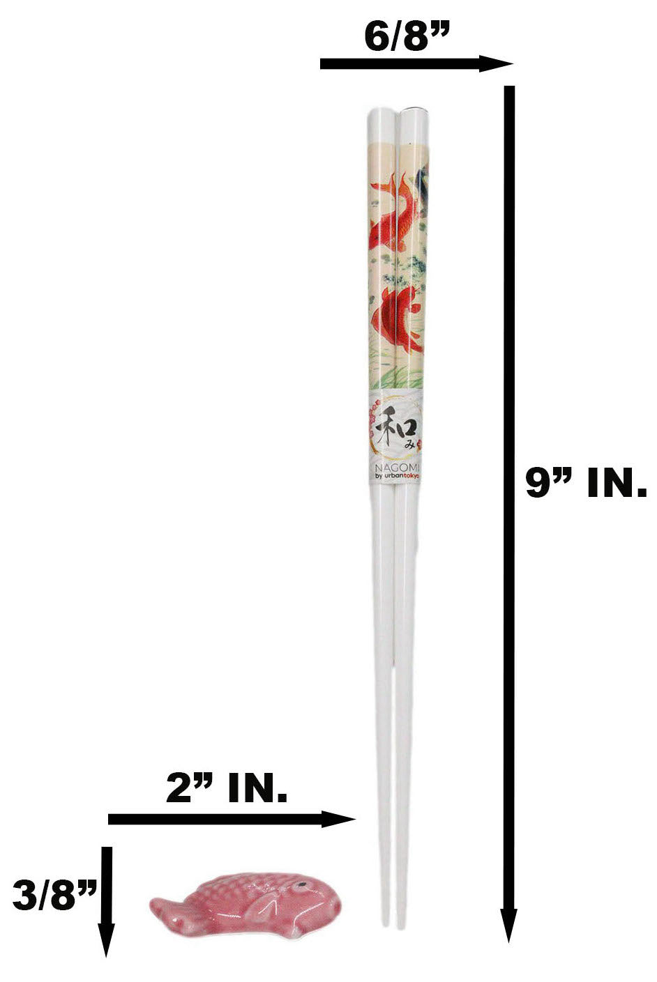 Red And Pink Auspicious Koi Fishes Set of 2 Chopsticks And Ceramic Rests Set