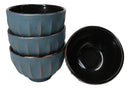 Blue Gold Ridged Lines Japanese Tetsubin Style Cast Iron Tea Cups Set of 4