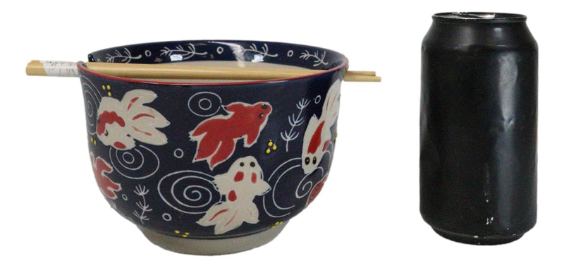 Red White Japanese Goldfishes Large 24Oz Donburi Ramen Bowl With Chopsticks Set