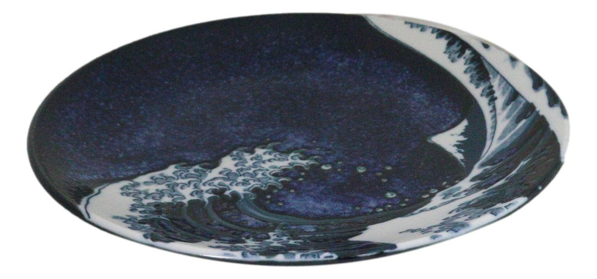 Set Of 6 Blue Japanese Hokusai Great Wave Porcelain Appetizer Salad Small Plates - Ebros Gift
