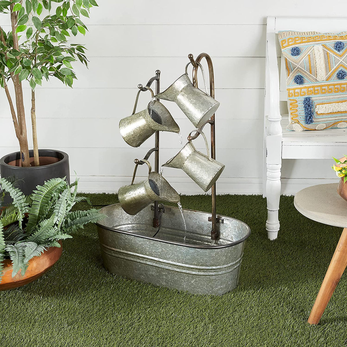Galvanized Metal Rustic Watering Cans Cascading Basin Electric Water Fountain