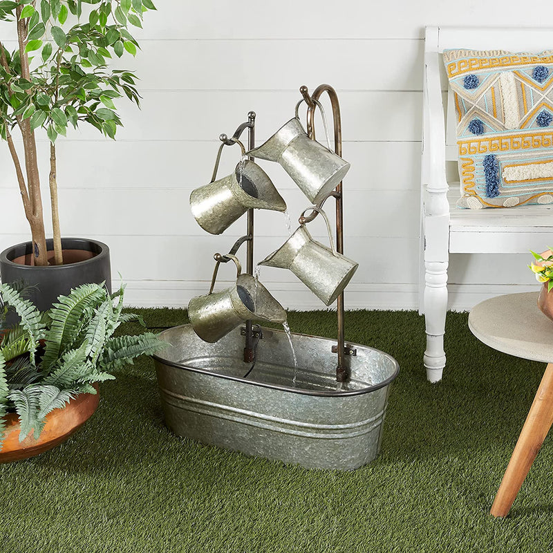 Galvanized Metal Rustic Watering Cans Cascading Basin Electric Water Fountain