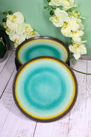 Pack Of 6 Green Crackle Midori Kannyu Ceramic Wavy Round Dinner Plates 9.5"D