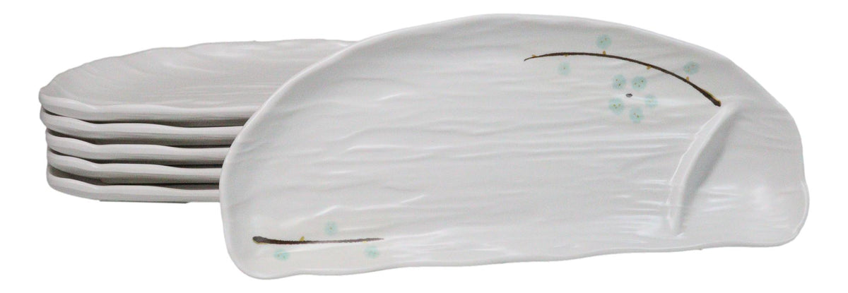 Set Of 6 Yukino Hana Snow Melamine Half Moon Partitioned Sushi Plate Platters