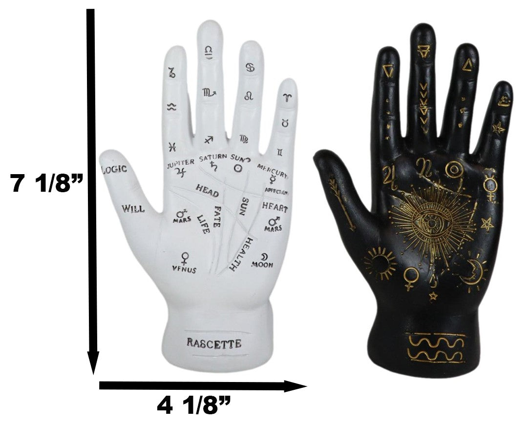 Ebros Psychic Fortune Teller Palmistry Hand Palm Figurine (Black & White Set) - Ebros Gift