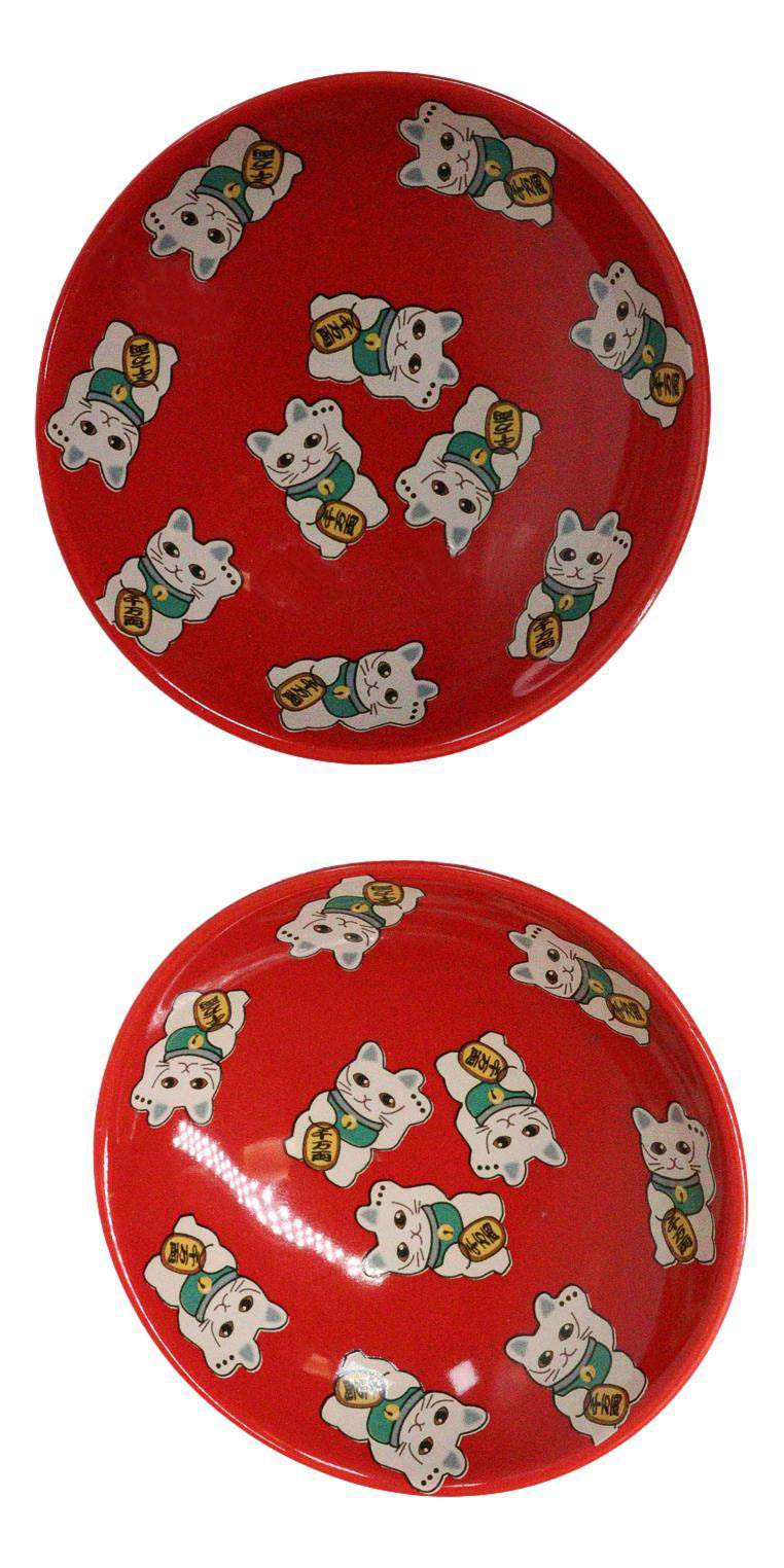 Maneki Neko Lucky Cats Red Sauce Dishes Chopsticks And Rests Sushi Set For 2